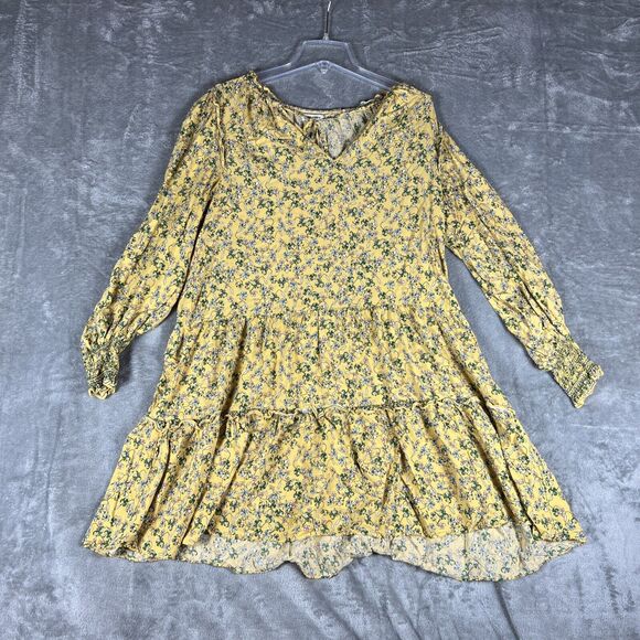 Max Studio‎ Smocked Mini Dress Yellow Floral Fields Size Large Farm Cottage - Picture 1 of 4